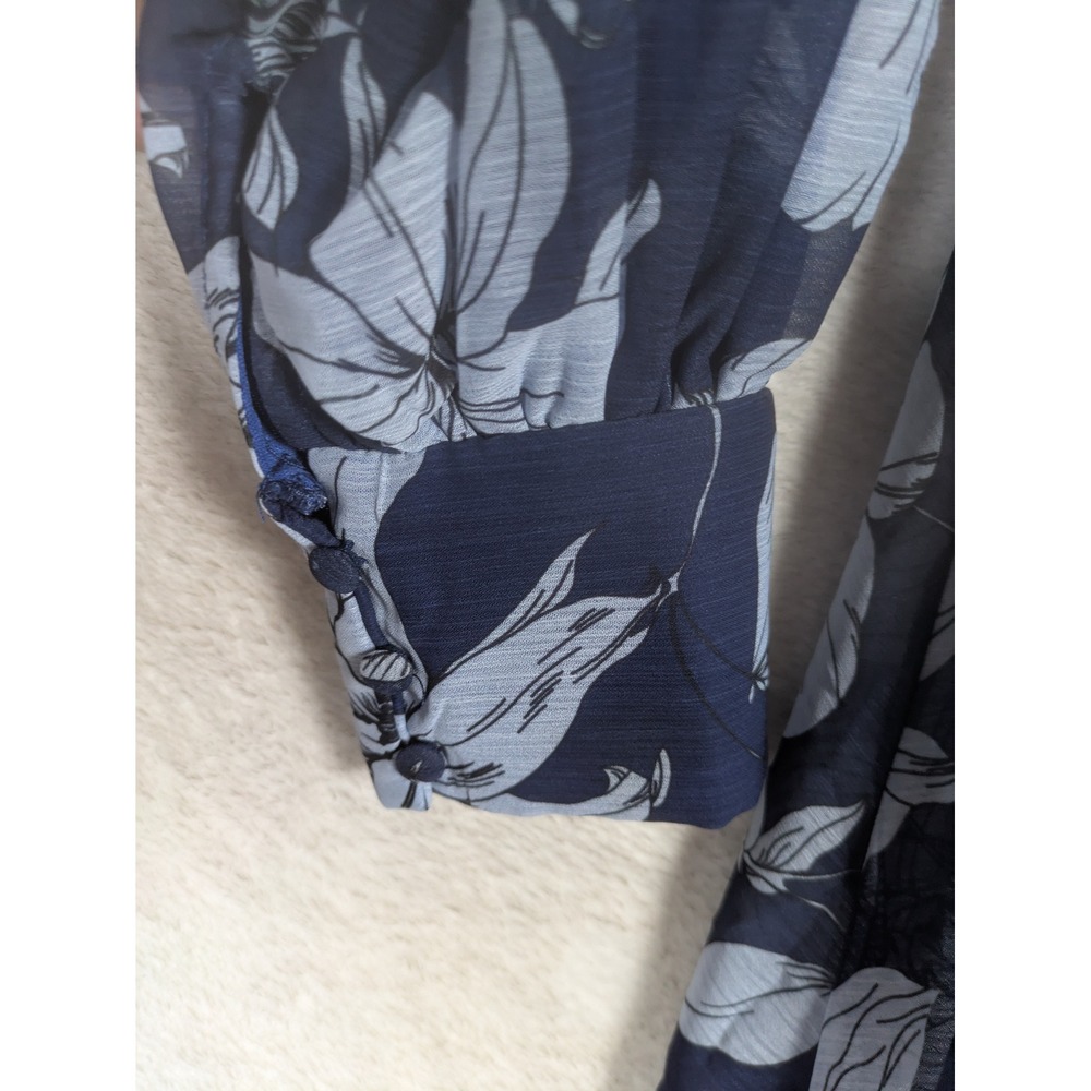 DM Fashion Maxi Dress Women's XS Blue Floral V-Neck Long Sleeve DM1946 Chiffon - Picture 4 of 10